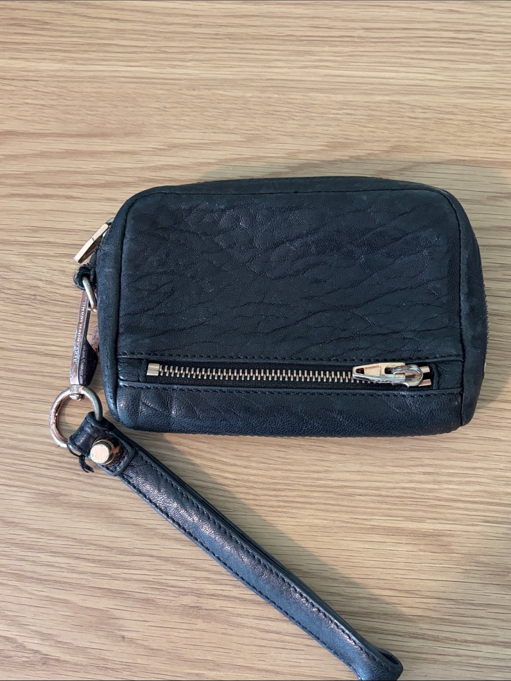 Alexander Wang Black Leather Wristlet with Rose Gold Hardware
